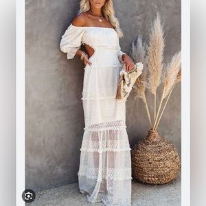 Off the shoulder cut out backless maxi dress